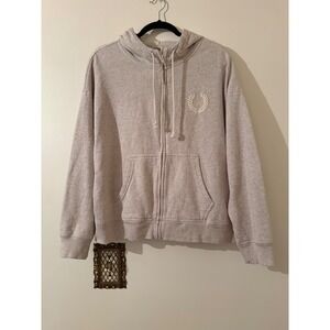 PINK Victoria's Secret Full Zip Jacket Hoodie Gray Laurel Wreath Crest Logo L